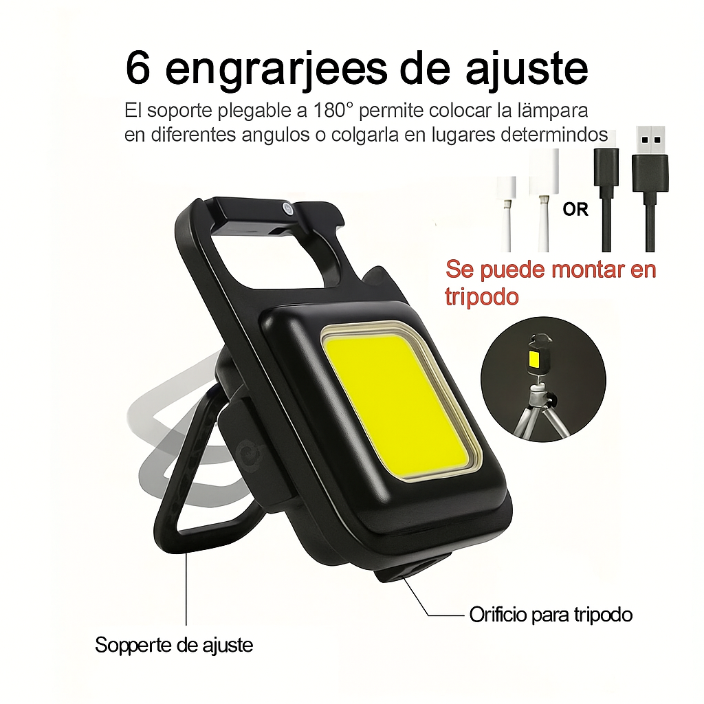 500 lúmenes, recargable por USB, base magnética y múltiples funciones — ilumina cualquier rincón con facilidad