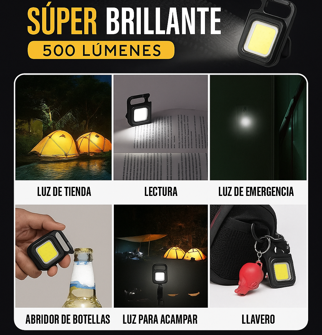 500 lúmenes, recargable por USB, base magnética y múltiples funciones — ilumina cualquier rincón con facilidad